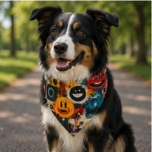 Smiley Graffiti Pet Bandana Colorful Street Art Fashion For Dogs And Cats Triangular Neck Accessory