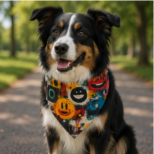 Smiley Graffiti Pet Bandana Colorful Street Art Fashion For Dogs And Cats Triangular Neck Accessory
