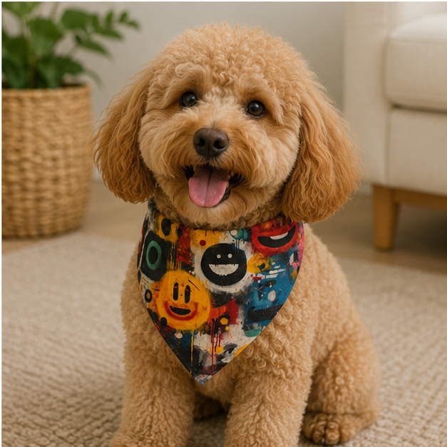 Smiley Graffiti Pet Bandana Colorful Street Art Fashion For Dogs And Cats Triangular Neck Accessory