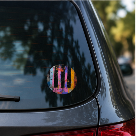 Colorful Abstract Piano Keys Round Sticker Vinyl Decal for Laptops Notebooks Music Lover