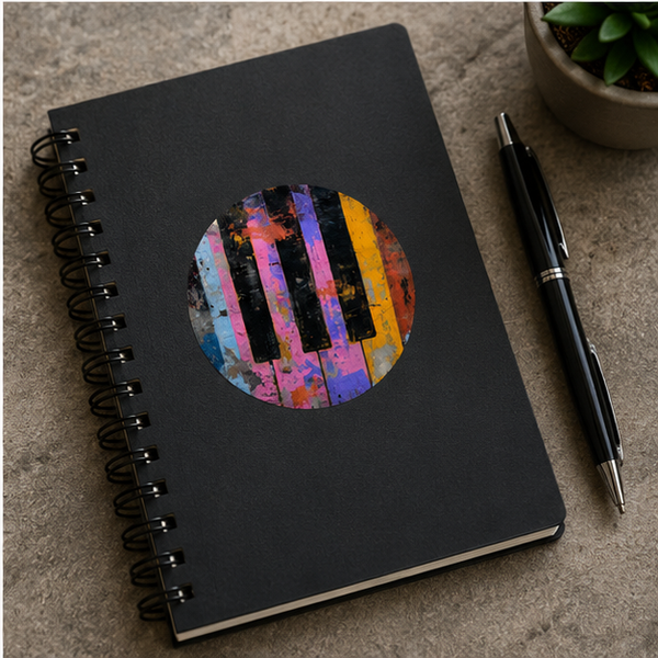 Colorful Abstract Piano Keys Round Sticker Vinyl Decal for Laptops Notebooks Music Lover