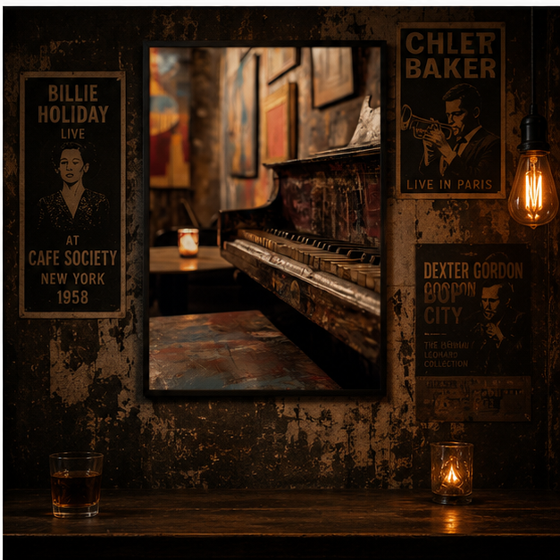 Vintage Upright Piano Matte Poster Vertical For Rustic Music Room Wall Art In Dim Corner With Candlelight