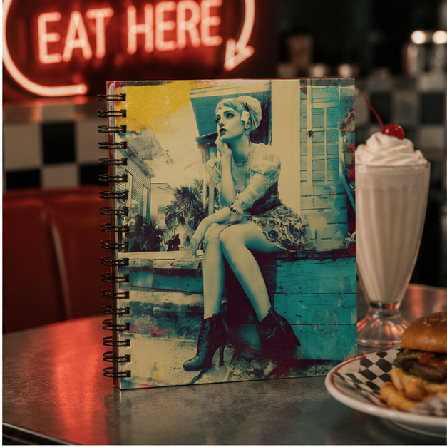 Retro Pinup Girl Spiral Notebook With Vintage Photo Ruled Journal For Journaling And Sketching