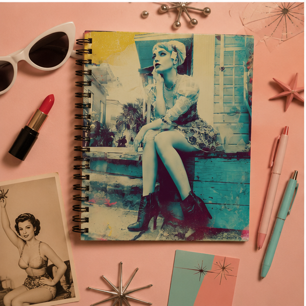 Retro Pinup Girl Spiral Notebook With Vintage Photo Ruled Journal For Journaling And Sketching