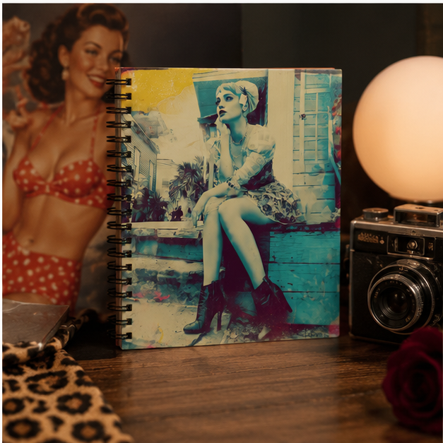 Retro Pinup Girl Spiral Notebook With Vintage Photo Ruled Journal For Journaling And Sketching