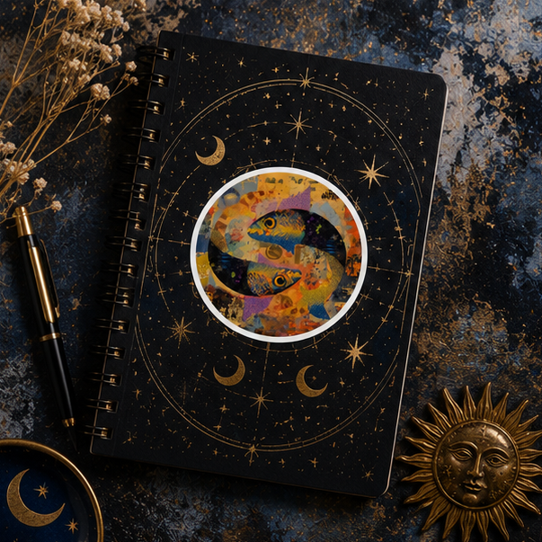 Pisces Fish Round Sticker Colorful Abstract Zodiac Vinyl Decal For Laptops Water Bottles Sketchbooks