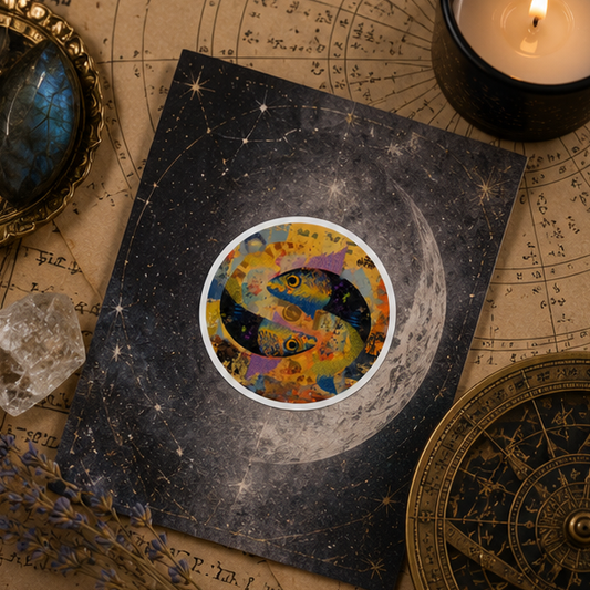 Pisces Fish Round Sticker Colorful Abstract Zodiac Vinyl Decal For Laptops Water Bottles Sketchbooks