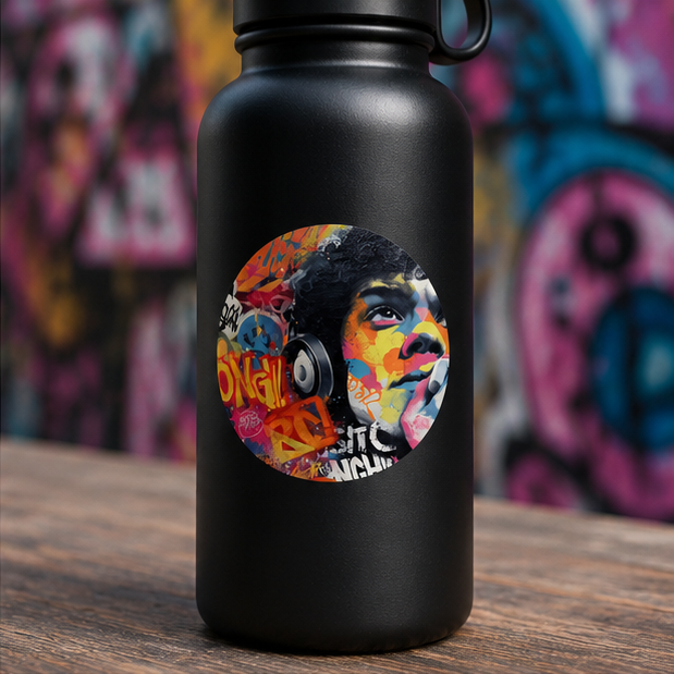 Graffiti Portrait Round Vinyl Sticker Colorful Urban Music Art Circle Waterproof Scratch Resistant Urban Decor Accessory