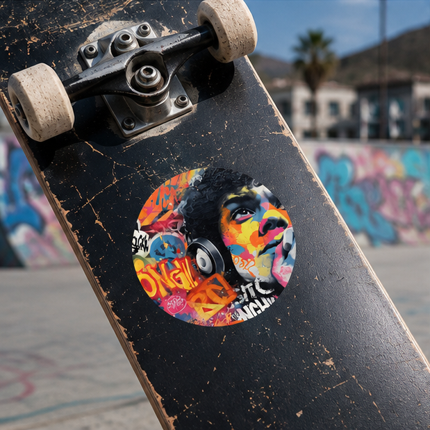 Graffiti Portrait Round Vinyl Sticker Colorful Urban Music Art Circle Waterproof Scratch Resistant Urban Decor Accessory