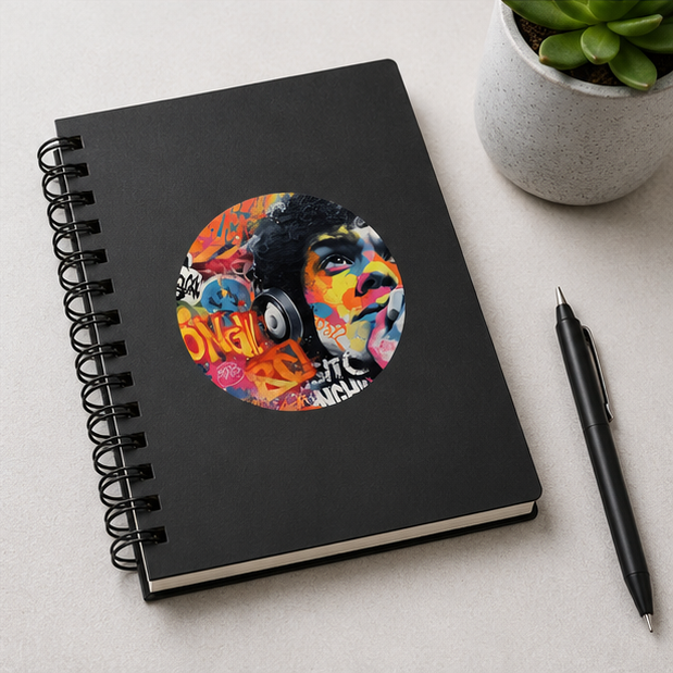 Graffiti Portrait Round Vinyl Sticker Colorful Urban Music Art Circle Waterproof Scratch Resistant Urban Decor Accessory