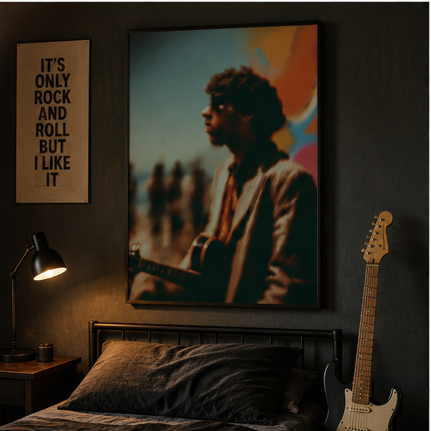 Matte Vertical Poster Blurred Indie Musician Portrait in Warm Vintage Tones on Archival Museum Grade Paper Giclée Print