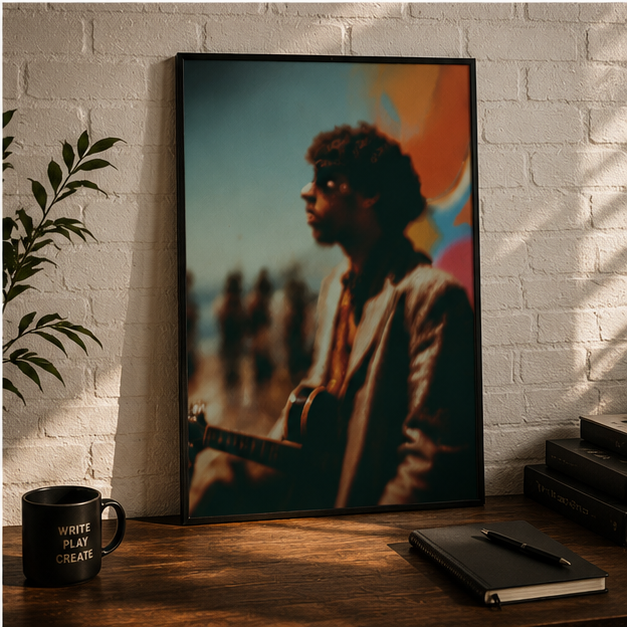 Matte Vertical Poster Blurred Indie Musician Portrait in Warm Vintage Tones on Archival Museum Grade Paper Giclée Print