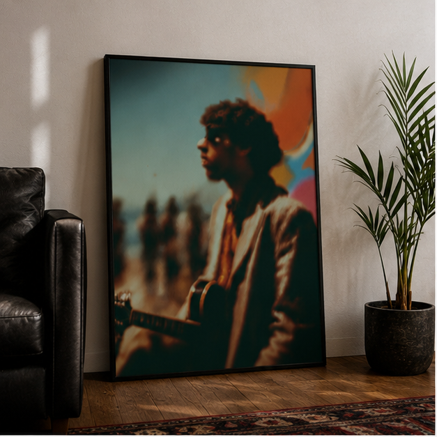 Matte Vertical Poster Blurred Indie Musician Portrait in Warm Vintage Tones on Archival Museum Grade Paper Giclée Print