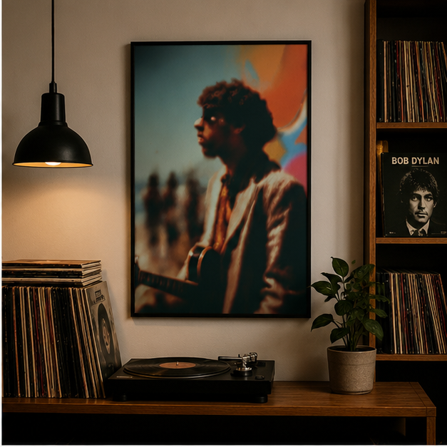 Matte Vertical Poster Blurred Indie Musician Portrait in Warm Vintage Tones on Archival Museum Grade Paper Giclée Print