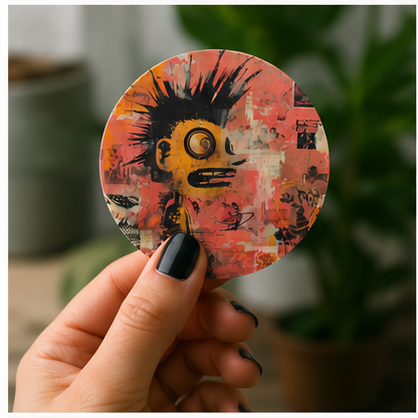 Punk Collage Round Sticker Grungy Street Art Laptop Decal Indoor Outdoor Matte Laminated Vinyl