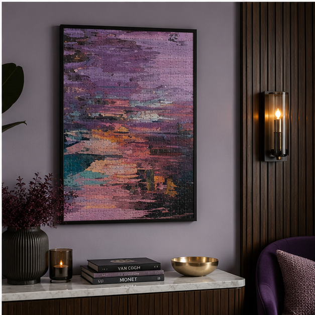 Abstract Purple Sunset Jigsaw Puzzle Impressionist Coastal Reflection Artwork For Quiet Evenings