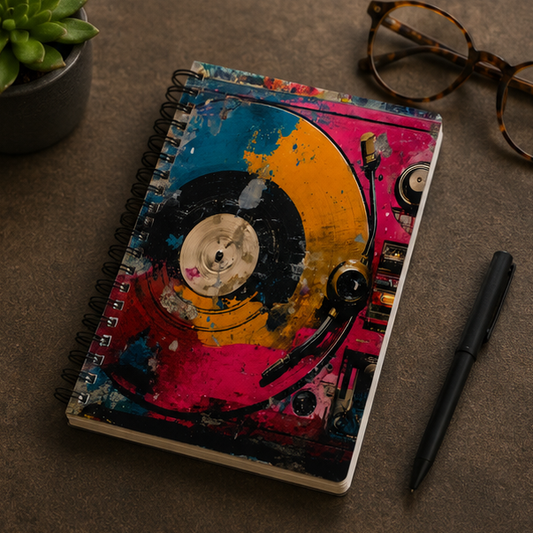 Vintage Turntable Spiral Notebook With Retro Record Player Artwork Ruled Journal For Notes And Ideas