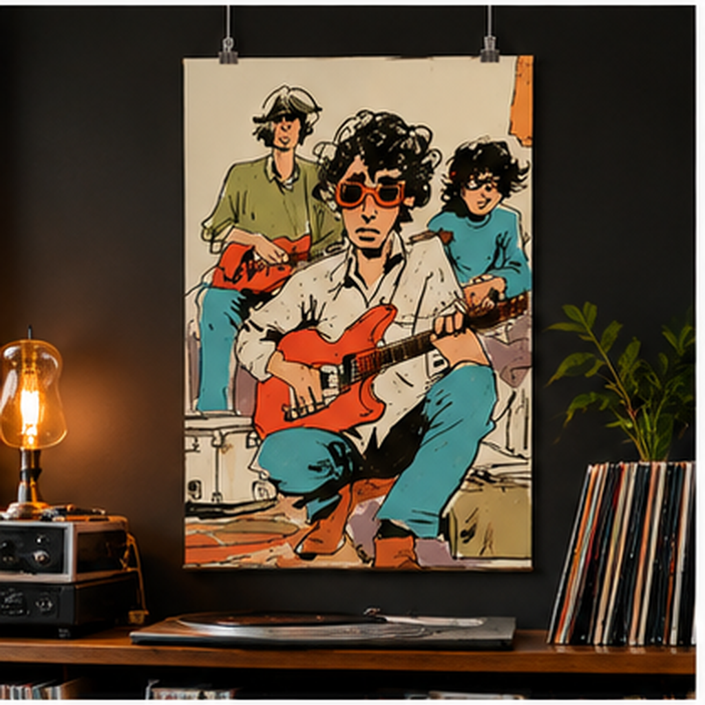 Retro Indie Band Poster, Vintage Rock Music Wall Art, Guitar Player Print, Alternative Music Decor, Musician Gift, Garage Band Art