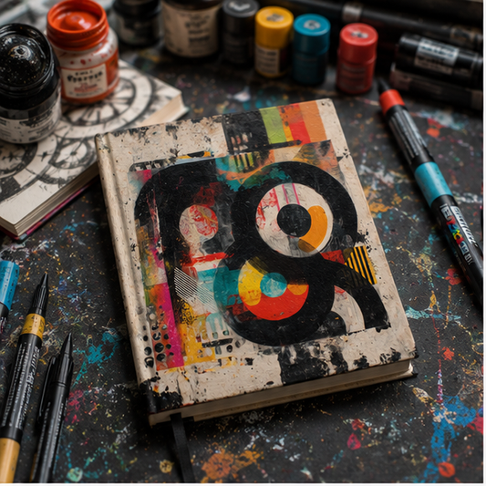 Abstract Retro Circles Hardcover Journal With Colorful Geometric Art 150 Lined Pages Sewn Casewrap