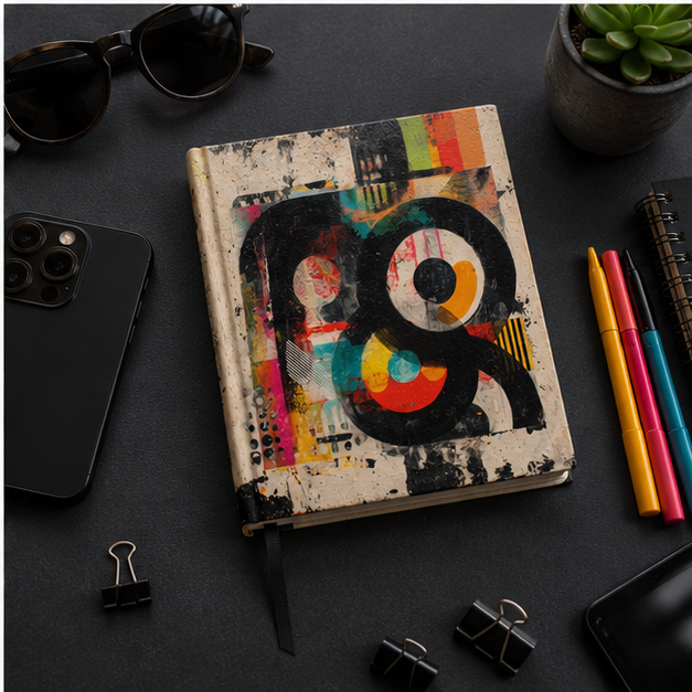 Abstract Retro Circles Hardcover Journal With Colorful Geometric Art 150 Lined Pages Sewn Casewrap