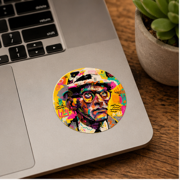 Colorful Pop Art Round Sticker Retro Gentleman Portrait Vinyl Sticker For Laptops Notebooks And Skateboards Laminate