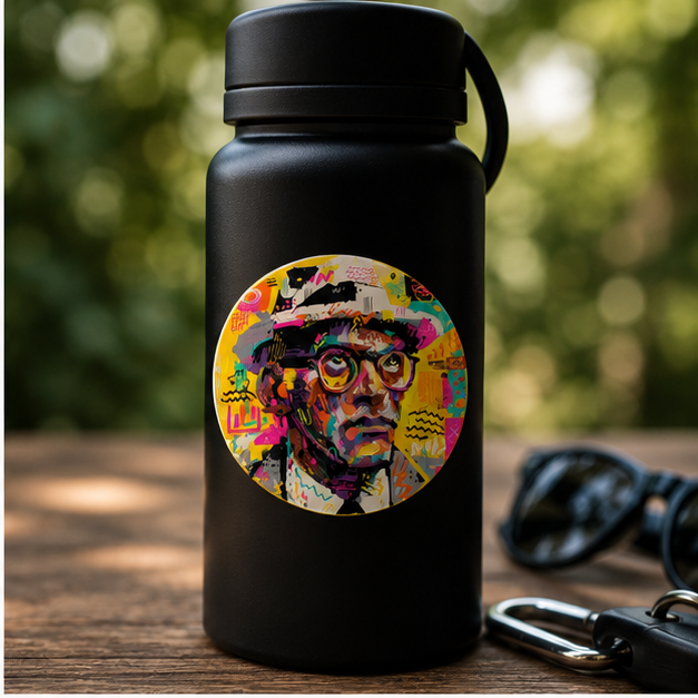 Colorful Pop Art Round Sticker Retro Gentleman Portrait Vinyl Sticker For Laptops Notebooks And Skateboards Laminate