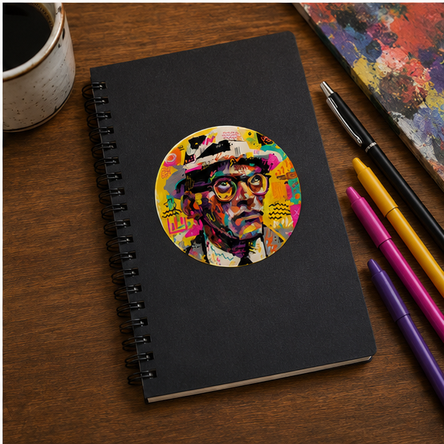 Colorful Pop Art Round Sticker Retro Gentleman Portrait Vinyl Sticker For Laptops Notebooks And Skateboards Laminate
