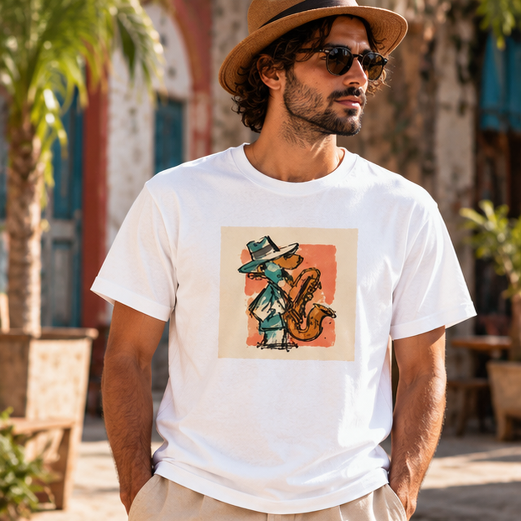 Retro Jazz Saxophone T-Shirt – Vintage Saxophonist Graphic Tee, 70s Music Art Shirt, Colorful Jazz Musician Gift, Unisex Retro Fashion