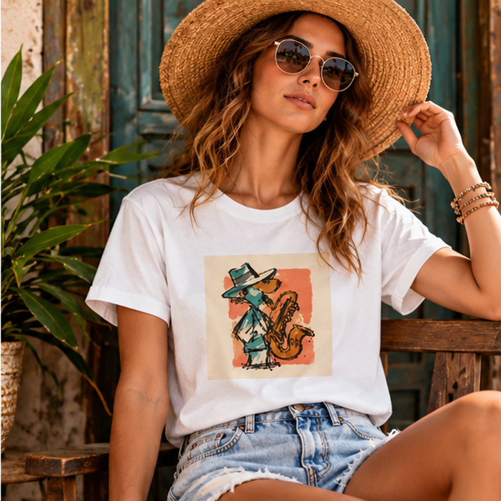 Retro Jazz Saxophone T-Shirt – Vintage Saxophonist Graphic Tee, 70s Music Art Shirt, Colorful Jazz Musician Gift, Unisex Retro Fashion