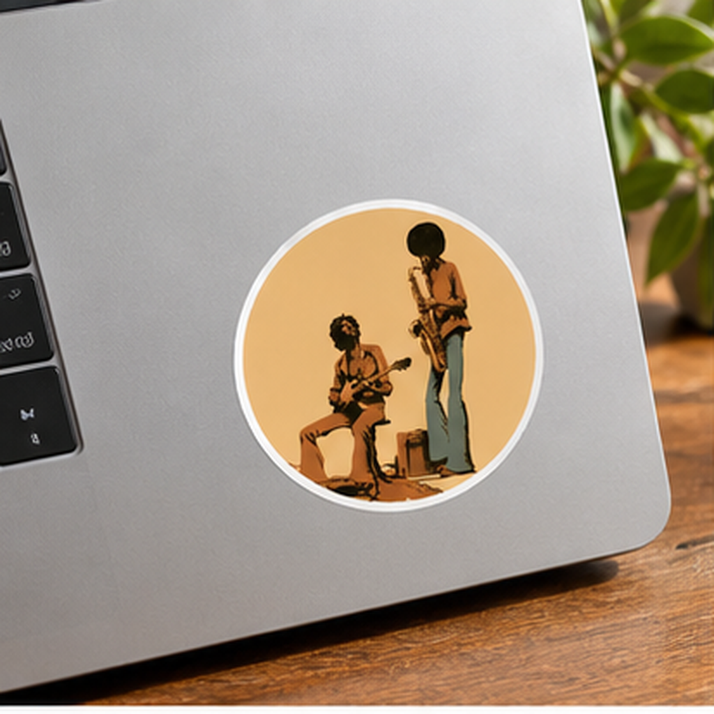 Retro Jazz Musicians Round Sticker, Vintage Guitar & Saxophone Decal, 70s Music Sticker, Jazz Lover Gift, Musician Vinyl Decal