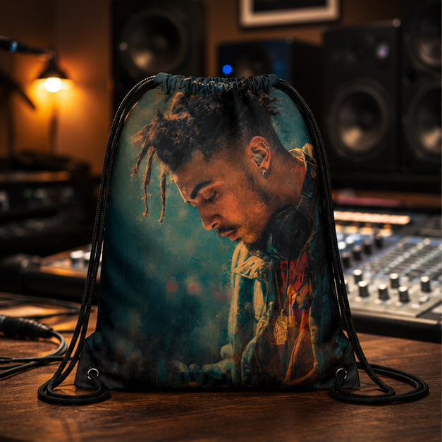 Artist Portrait Drawstring Bag Moody Urban Music Photo Gym Sack Lightweight Durable Polyester Everyday Carry