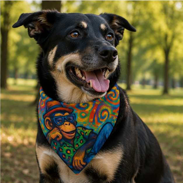 Psychedelic Monkey Bandana Collar For Dogs And Cats Colorful Boho Pet Accessory Lightweight Quick Dry Polyester