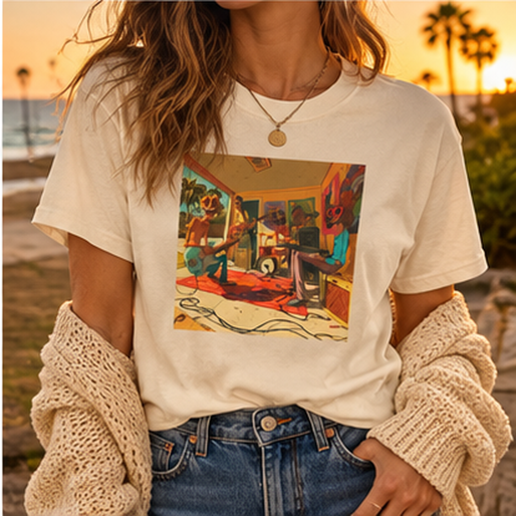Retro Garage Band T-Shirt, Funky Music Graphic Tee, Vintage Cartoon Band Shirt, Psychedelic Guitar Art Tee