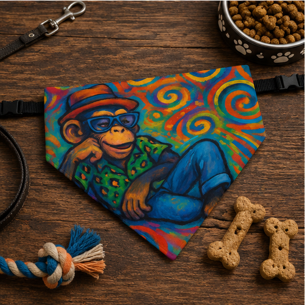 Psychedelic Monkey Bandana Collar For Dogs And Cats Colorful Boho Pet Accessory Lightweight Quick Dry Polyester