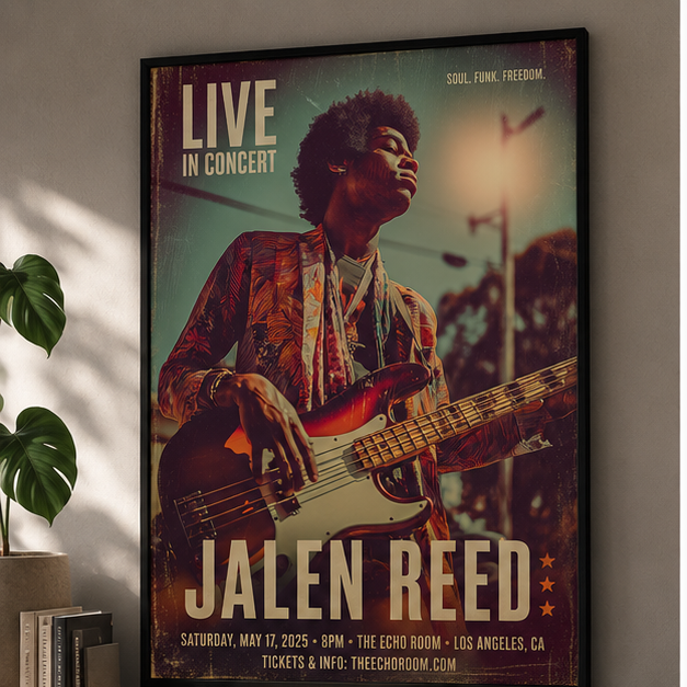 Retro Soul Bassist Matte Poster Vertical Vintage Music Wall Art On Museum Grade Paper Giclee Printing