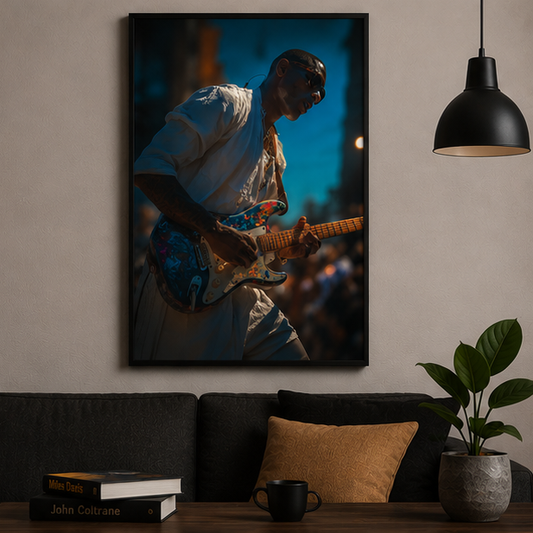 Guitarist Night Portrait Matte Vertical Poster Moody Live Music Wall Art Dusk Street Performance