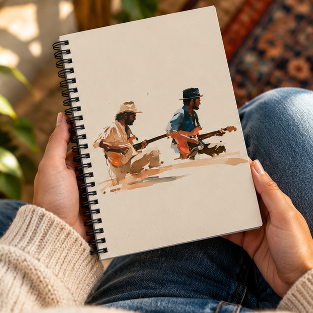 Acoustic Guitar Duo Spiral Notebook – Watercolor Music Journal, Lined Musician Notebook, Vintage Guitar Lover Gift