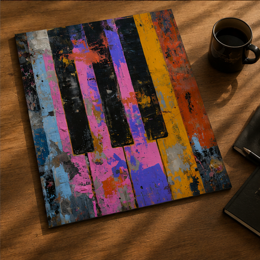Abstract Piano Keys Matte Poster Vibrant Neon Pop Art Vertical Wall Art For Musicians And Music Rooms