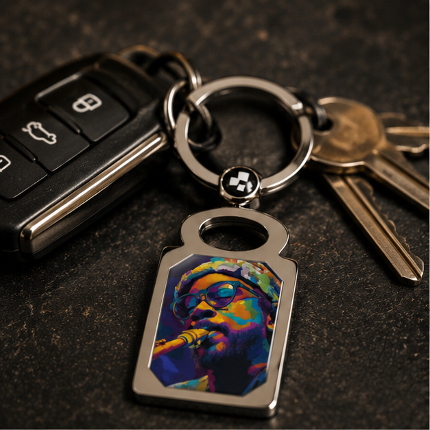 Rectangle Photo Keyring Colorful Saxophone Musician Photo Keychain With Glossy Color Print And Durable Zinc Alloy Frame