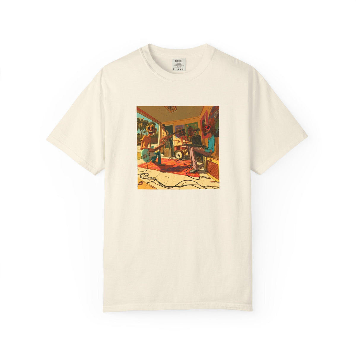 Retro Garage Band T-Shirt, Funky Music Graphic Tee, Vintage Cartoon Band Shirt, Psychedelic Guitar Art Tee