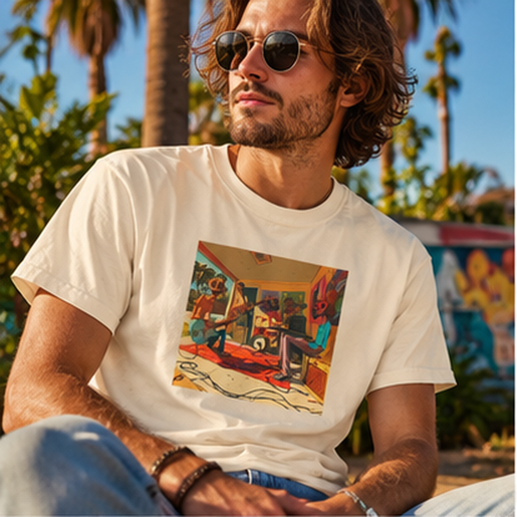 Retro Garage Band T-Shirt, Funky Music Graphic Tee, Vintage Cartoon Band Shirt, Psychedelic Guitar Art Tee