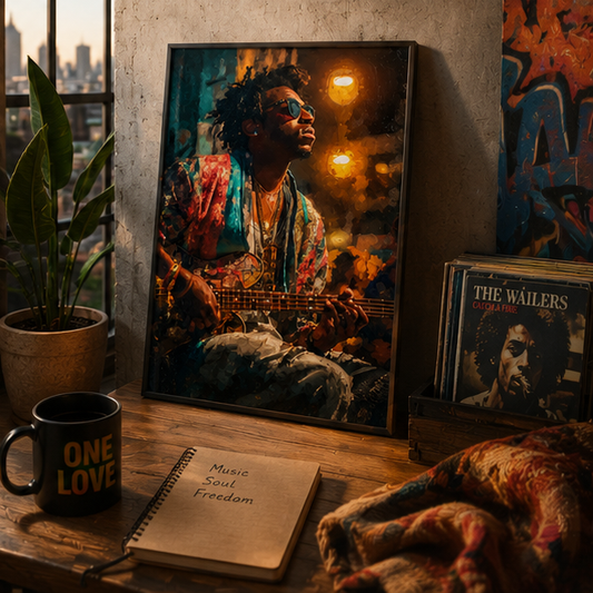 Matte Music Poster Soulful Bassist Night Portrait Vertical Wall Art For Music Rooms And Gallery Walls