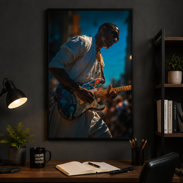 Guitarist Night Portrait Matte Vertical Poster Moody Live Music Wall Art Dusk Street Performance