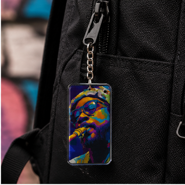 Jazz Saxophonist Pop Art Keychain Charm Handcrafted Acrylic Portrait Accessory For Keys
