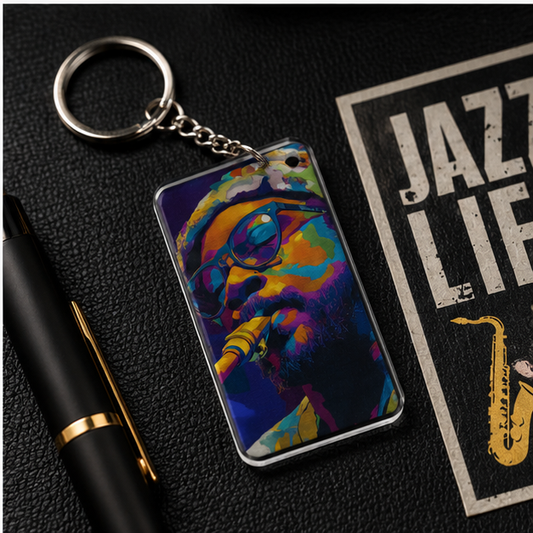Jazz Saxophonist Pop Art Keychain Charm Handcrafted Acrylic Portrait Accessory For Keys