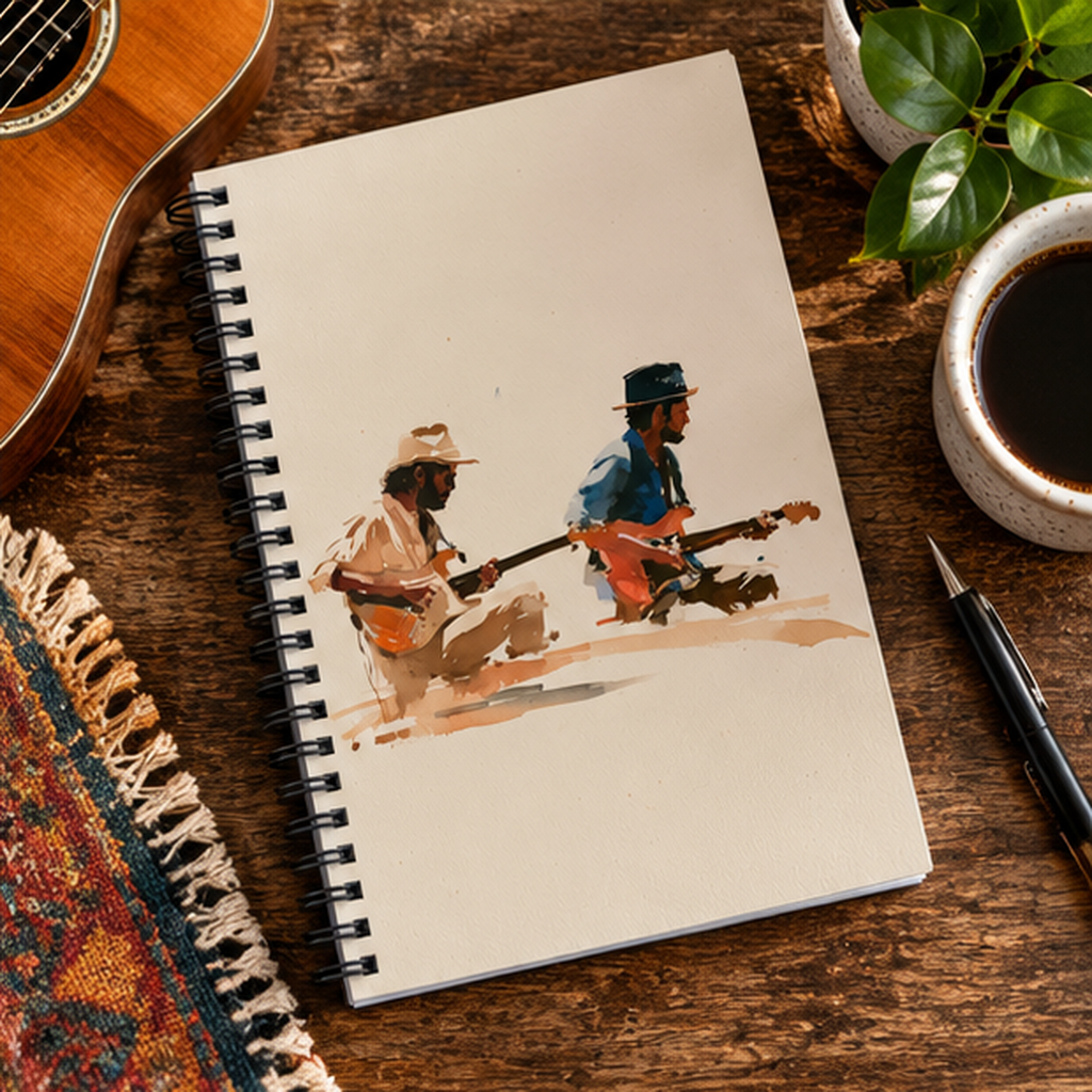 Acoustic Guitar Duo Spiral Notebook – Watercolor Music Journal, Lined Musician Notebook, Vintage Guitar Lover Gift