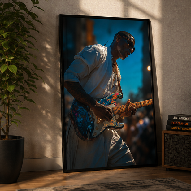 Guitarist Night Portrait Matte Vertical Poster Moody Live Music Wall Art Dusk Street Performance