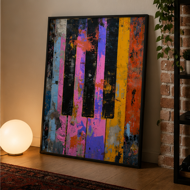 Abstract Piano Keys Matte Poster Vibrant Neon Pop Art Vertical Wall Art For Musicians And Music Rooms