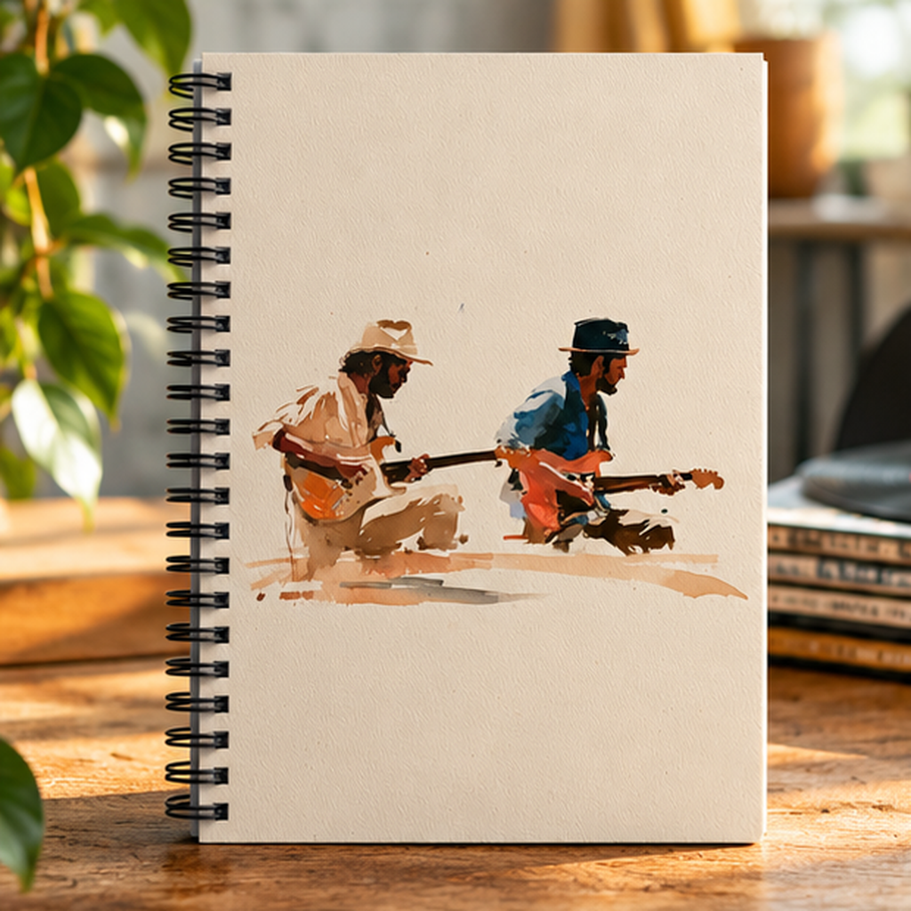 Acoustic Guitar Duo Spiral Notebook – Watercolor Music Journal, Lined Musician Notebook, Vintage Guitar Lover Gift