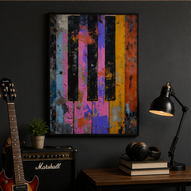 Abstract Piano Keys Matte Poster Vibrant Neon Pop Art Vertical Wall Art For Musicians And Music Rooms